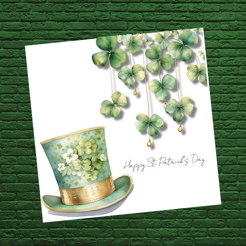 Happy St Patricks Day with Clover Leprechaun Hat Holiday Card
