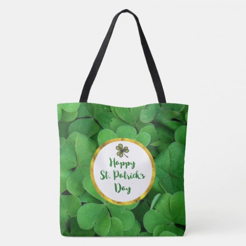 Happy St Patricks Day with Green Clovers Tote Bag