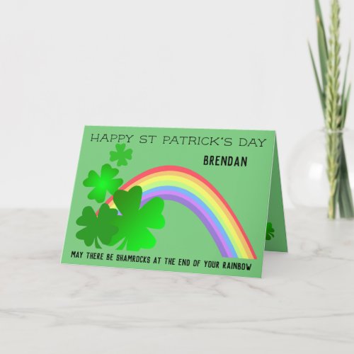 Happy St Patricks Day with rainbow personalised Holiday Card