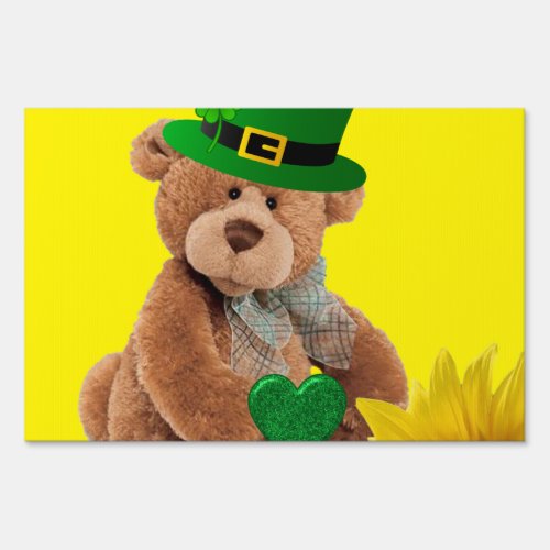 Happy St Patricks Day Yard Sign Teddy Bear