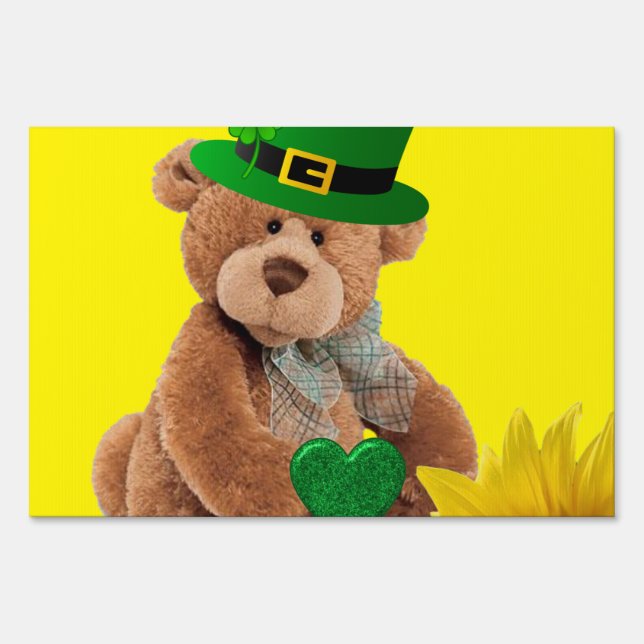 Happy St. Patrick's Day Yard Sign Teddy Bear (Back)