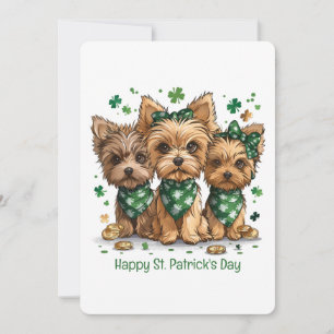 Happy St. Patrick's Day Yorkshire Terrier Dogs Holiday Card