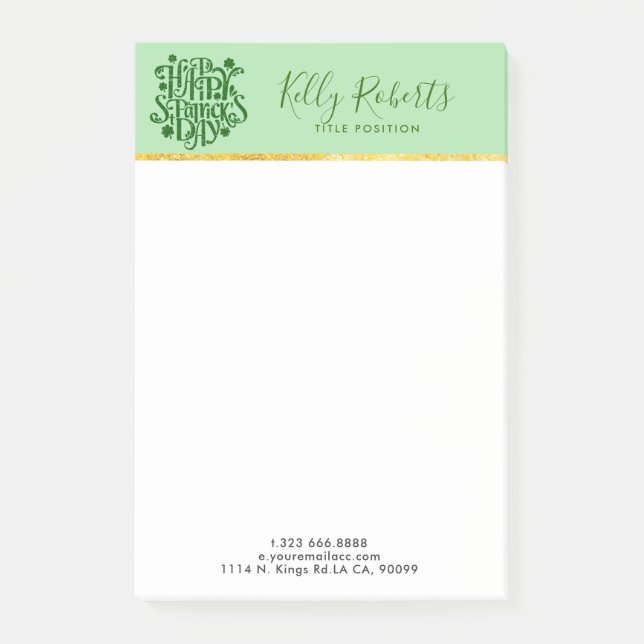 Happy St Patrick's Elegant Day Typography Design Post-it Notes (Front)