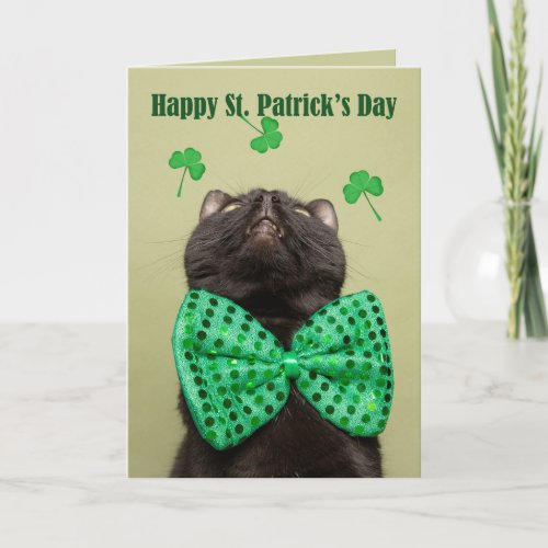Happy St Patricks For Anyone Day Cat in Bow Tie Holiday Card