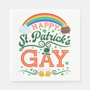 Happy St. Patricks Gay LGBTQ Pride Rainbow Napkins