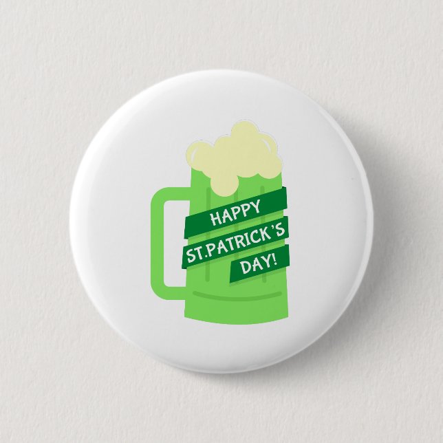 happy st patricks green beer button (Front)