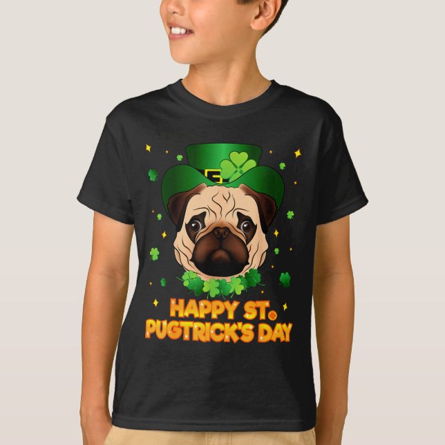 Happy St Patricks Pugtricks Day Irish Pug Leprecha T-Shirt (Front)
