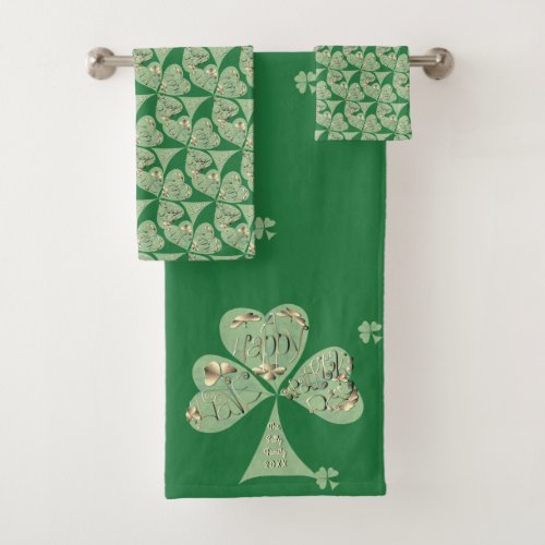 Happy St Patricks  Shamrocks Green Towel