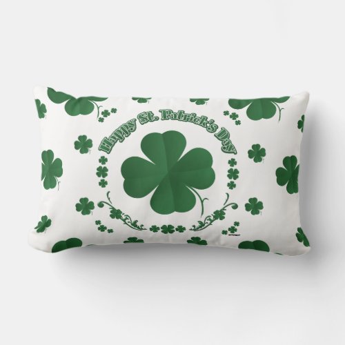 Happy St Patricks Shamrocks Lumbar Pillow