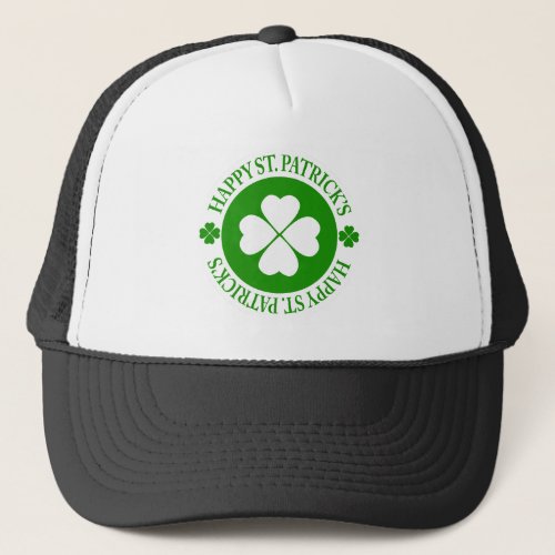 Happy St Patricks White And Green Shamrock Trucker Hat