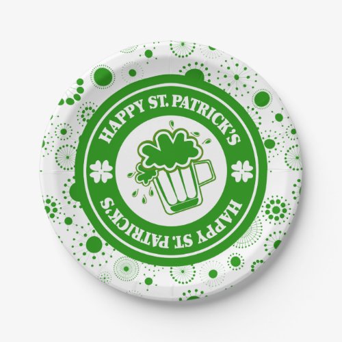 Happy St Patricks White  Green Beer_Stein Paper Plates