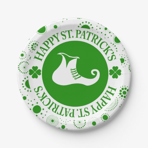 Happy St Patricks White  Green Leprechaun Shoe Paper Plates