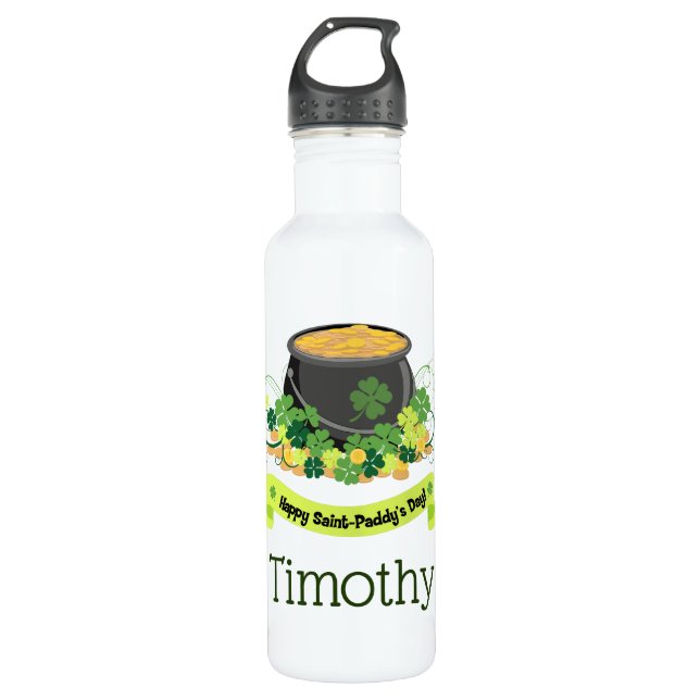 Happy St. Pat's Day Stainless Steel Water Bottle (Front)