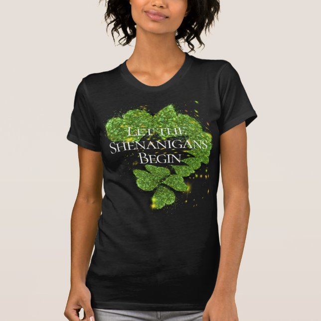 Happy St Patty, Green Shamrocks | sparkling hearts T-Shirt (Front)