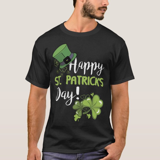 Happy St Saint Patrick's Day Many Shamrock Green T-Shirt (Front)