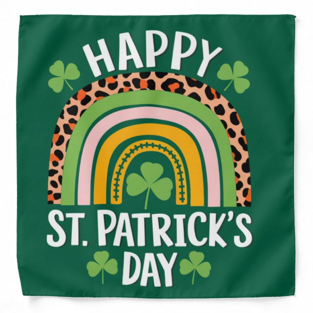 Happy St Saint Patrick's Day Rainbow Shamrock  Bandana (Front)