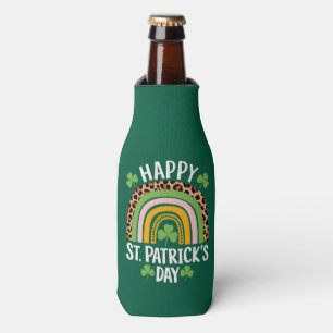 Happy St Saint Patrick's Day Rainbow Shamrock Bottle Cooler