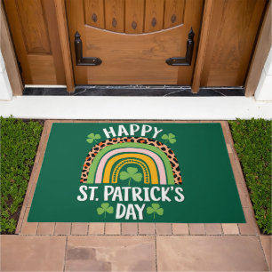Happy St Saint Patrick's Day Rainbow Shamrock Doormat