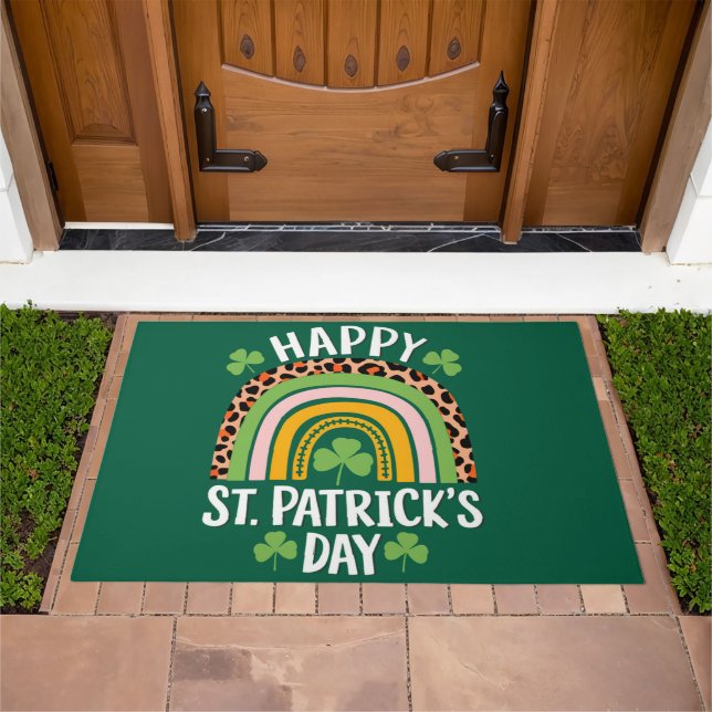 Happy St Saint Patrick's Day Rainbow Shamrock  Doormat (Outdoor)