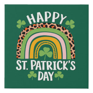 Happy St Saint Patrick's Day Rainbow Shamrock  Faux Canvas Print