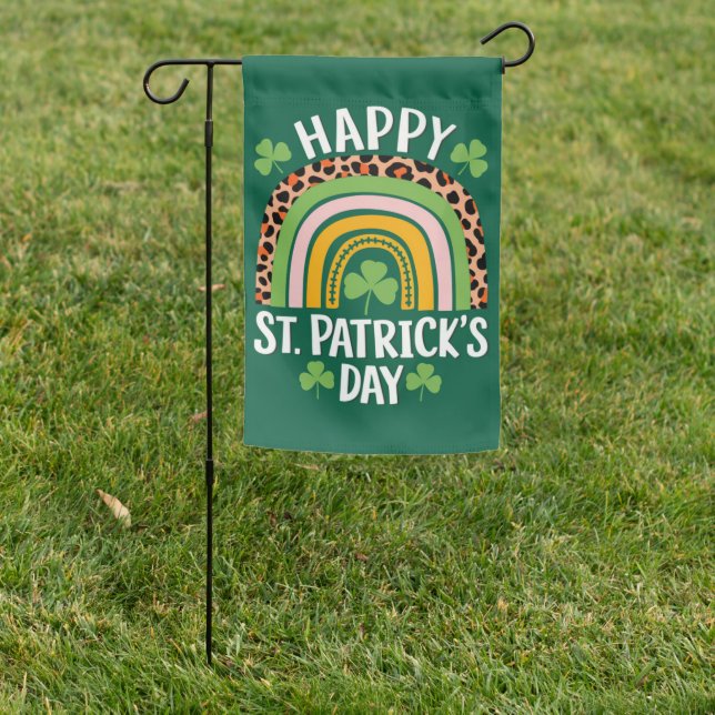 Happy St Saint Patrick's Day Rainbow Shamrock  Garden Flag (In SItu)