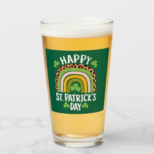 Happy St Saint Patrick's Day Rainbow Shamrock  Glass