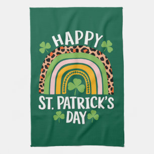 Happy St Saint Patrick's Day Rainbow Shamrock  Kitchen Towel