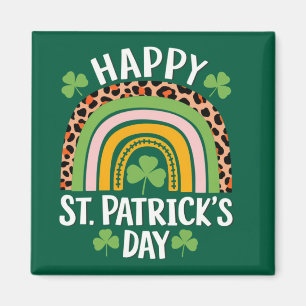 Happy St Saint Patrick's Day Rainbow Shamrock Magnet