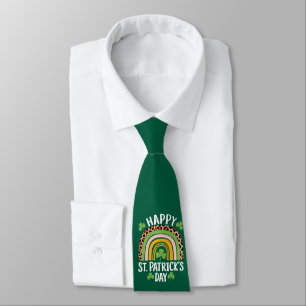 Happy St Saint Patrick's Day Rainbow Shamrock  Neck Tie