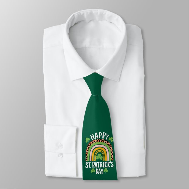 Happy St Saint Patrick's Day Rainbow Shamrock  Neck Tie (Tied)