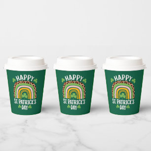 Happy St Saint Patrick's Day Rainbow Shamrock  Paper Cups