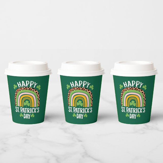 Happy St Saint Patrick's Day Rainbow Shamrock  Paper Cups (Multi)