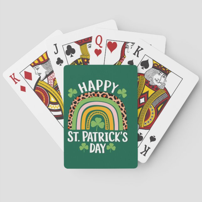 Happy St Saint Patrick's Day Rainbow Shamrock  Poker Cards (Back)