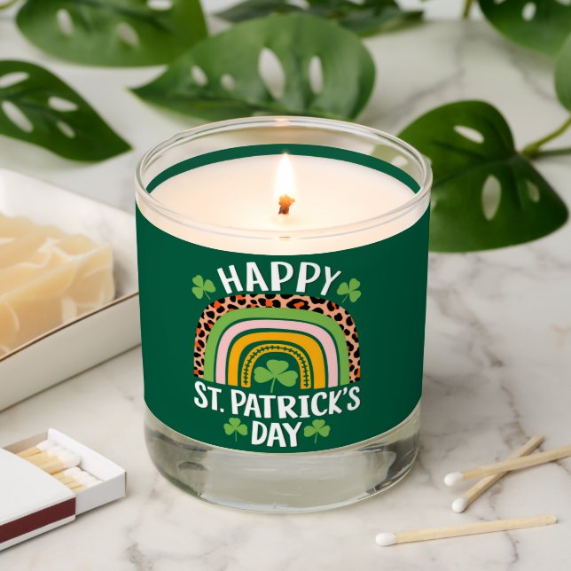 Happy St Saint Patrick's Day Rainbow Shamrock  Scented Candle (Lit)