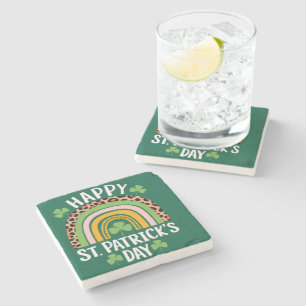Happy St Saint Patrick's Day Rainbow Shamrock Stone Coaster