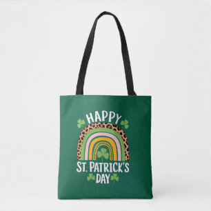 Happy St Saint Patrick's Day Rainbow Shamrock Tote Bag