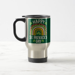Happy St Saint Patrick's Day Rainbow Shamrock Travel Mug