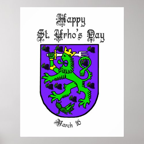 Happy St Urho Day Poster with Urho Coat of Arms