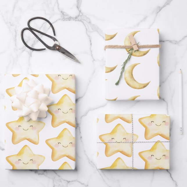 Happy Star Birthday Wrapping Paper Sheets (Front)
