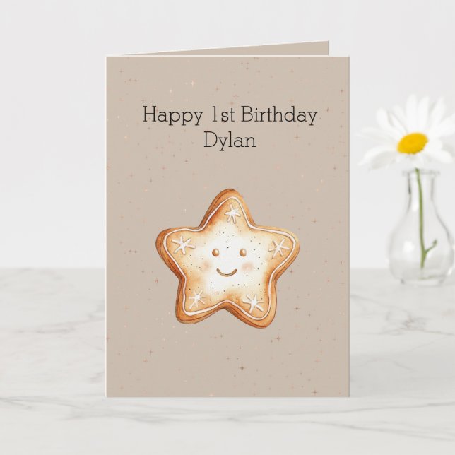 Happy Star Gingerbread Cookie Birthday  Card (Small Plant)