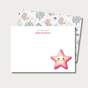 Happy Starfish Underwater Custom Name Nursery Note Card
