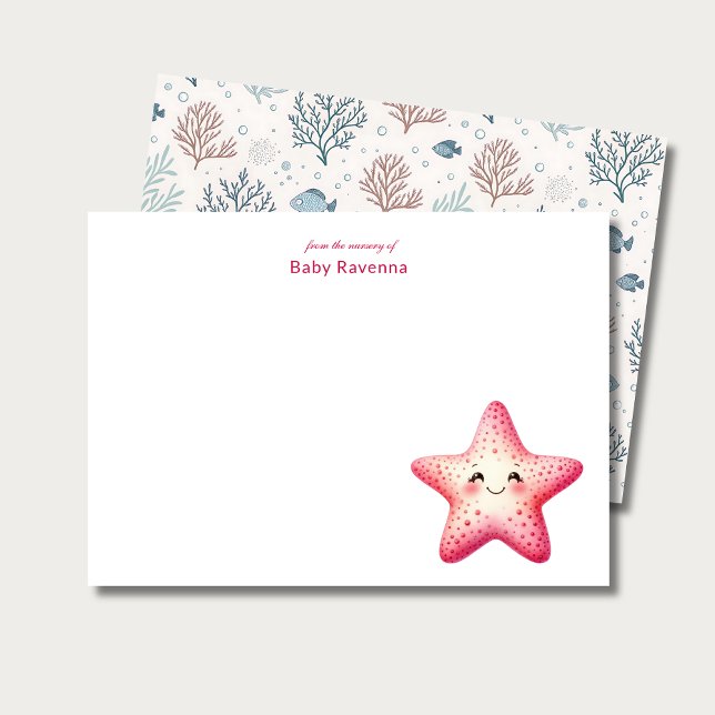Happy Starfish Underwater Custom Name Nursery  Note Card (Creator Uploaded)