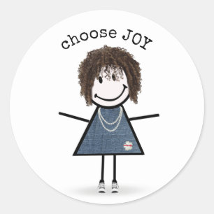Happy Stick Girl in Sneakers Classic Round Sticker