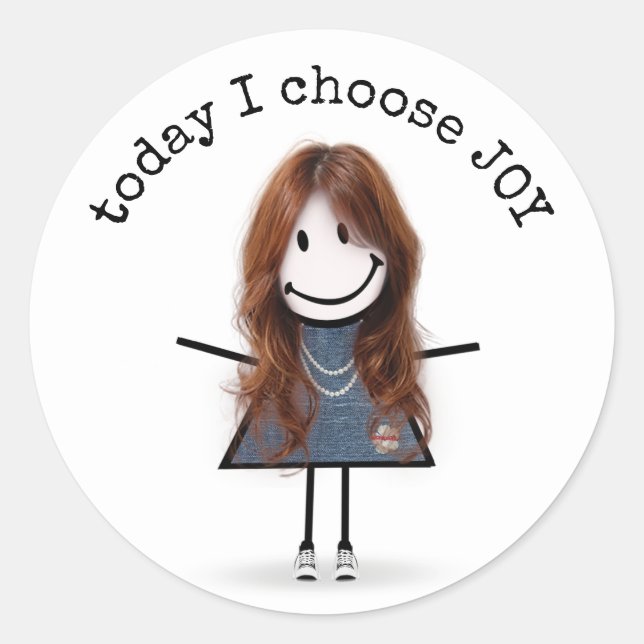 Happy Stick Girl In Sneakers with Quote Classic Round Sticker (Front)