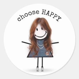 Happy Stick Girl with Sneakers Classic Round Sticker