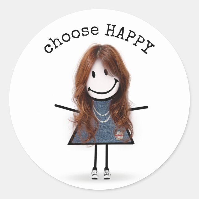 Happy Stick Girl with Sneakers  Classic Round Sticker (Front)