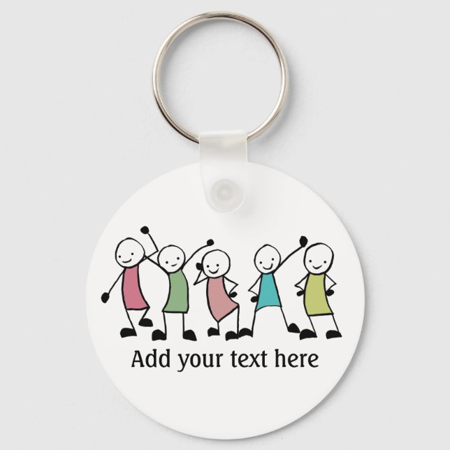 Happy Stick People Friends Personalized  Keychain (Front)