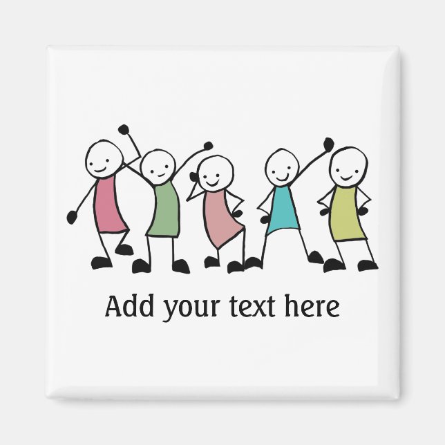 Happy Stick People Friends Personalized Magnet (Front)