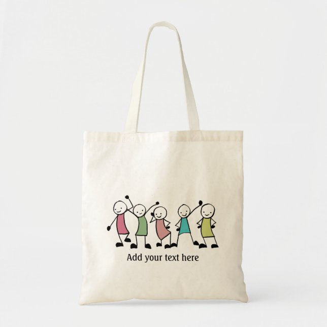 Happy Stick People Friends Personalized Tote Bag (Front)