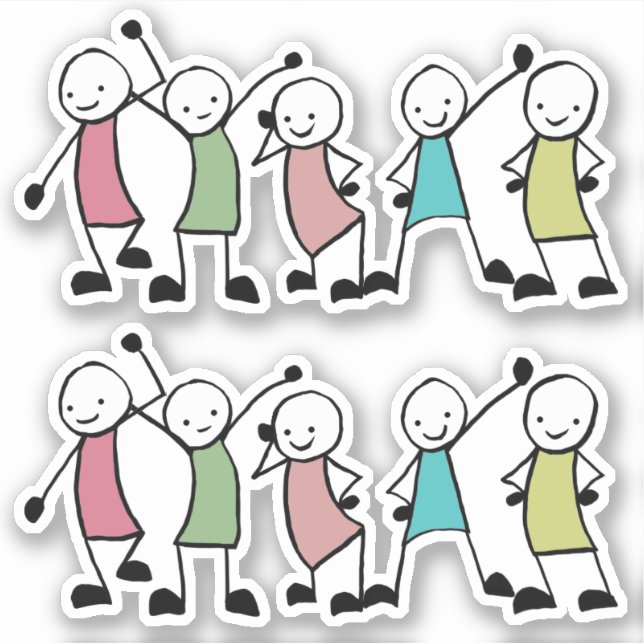 Happy Stick People Friends Sticker (Front)